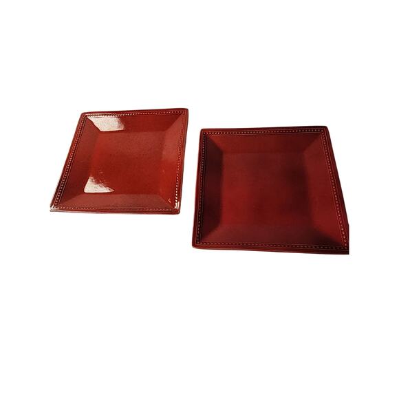 PIER 1 Spice Route Paprika Square Dinner Plates 10.25" Beaded Edge Set of 2 - Picture 1 of 6